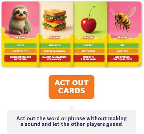 6+ 80 Epic Charades Mini Game for Kids Ages Travel-Friendly Mini Edition Act Out & Explain Cards with Illustrations
