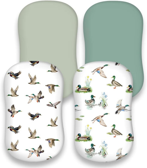 FIGEPO 4 Pack Mallard Duck Baby Bassinet Sheets Neutral Unisex Breathable Fitted Nursery Sheets for Baby Girl or Boys