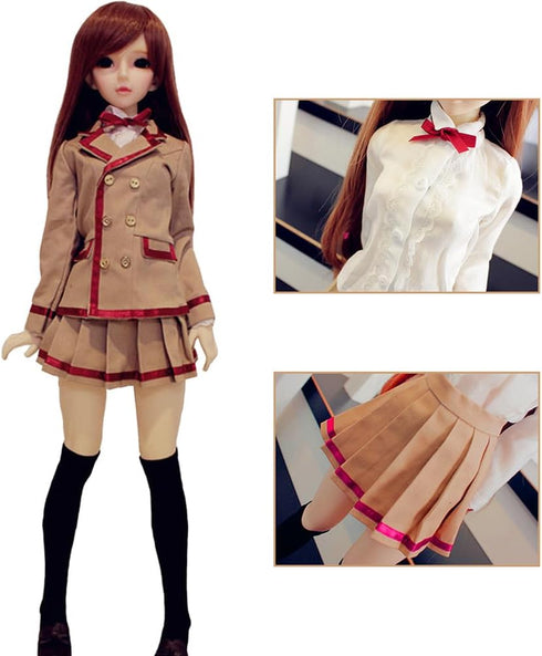 niannyyhouse 1/3 1/4 BJD Dolls Clothes, Khaki Coat, White Shirt, Pleated Skirt, School Uniform Outfit
