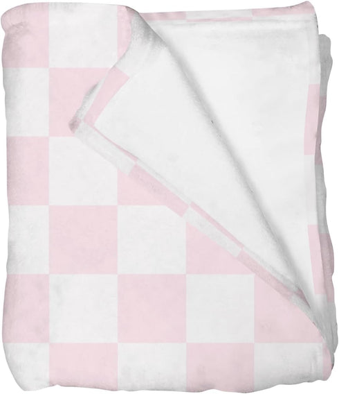 Selgkds Pink and White Checkered Baby Blankets for Girls Boys Gingham Plaid Checkerboard
