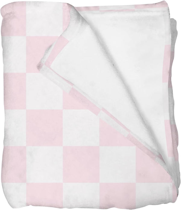 Selgkds Pink and White Checkered Baby Blankets for Girls Boys Gingham Plaid Checkerboard