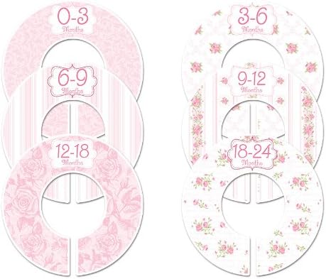 C102 Baby Girl Nursery Closet Clothing Size Dividers, Pink Roses, Set of 6 (1.25 Inch Rod)
