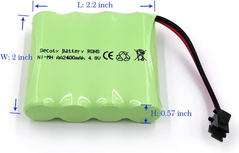 Gecoty 4.8v Pack, 2400mAh 2P 1:18, 1:16, 1:14, 4x4 Battery NiMH AA Rechargeable RC Battery with Charge Cable, SM Plug
