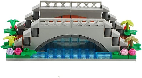 Arch Bridge Pond Building Blocks, Small Fountain Scenery Accessories Set Compatible with Major Brands
