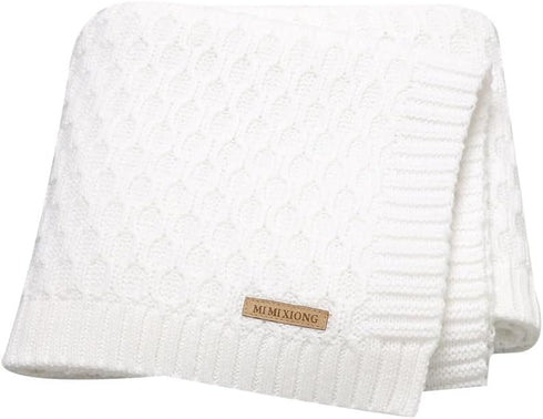 Baby Blanket Knit Soft Swaddle Receiving Blankets for Newborn Nursery, 30 x 40 Inch, White for Infant Crib Stroller