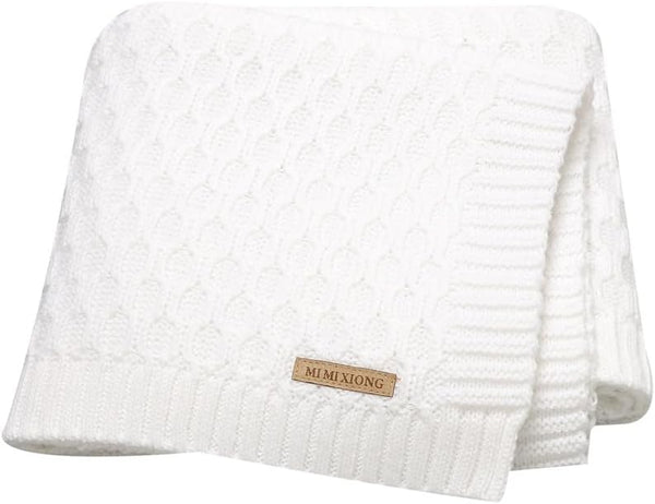 Baby Blanket Knit Soft Swaddle Receiving Blankets for Newborn Nursery, 30 x 40 Inch, White for Infant Crib Stroller