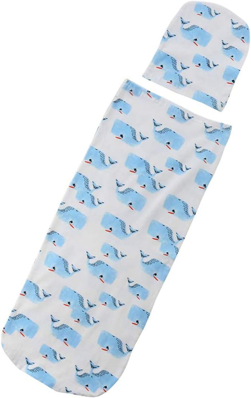 Newborn Infant Baby Sleeping Bag & Hat Cap Shark Print Baby Receiving Blanket Set (Whale, 0-12 Months) by COLOOM