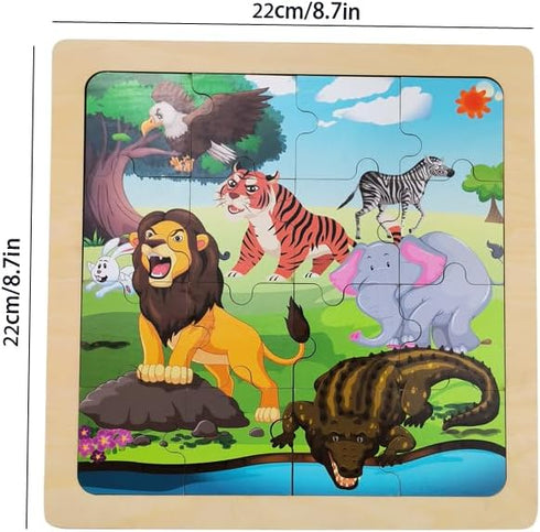 Wooden Jigsaw Puzzle Set of 3 pcs, Farm Jungle and Sea Animals Level up Puzzles Difficulty from 9 pcs to 16 pcs 25 pcs Educational Preschool Toys Gifts