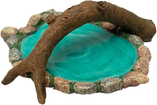 Treasure Gurus Miniature Stone Pond Log Branch Bridge, Outdoor Fairy Garden Mini Dollhouse Landscape Decor
