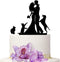 Wedding Cake Toppers - Bride and Groom with 2 Cats and Dog, Black Color Acrylic Silhouette Wedding Decoration