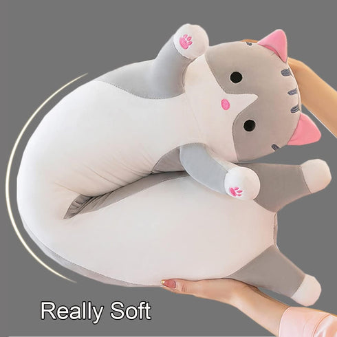 Giant Cat Pillow Plush, Gray 110cm/43.3inch, Cuddly Soft Cartoon Kitty Sleeping Hugging Doll Toy for Kids