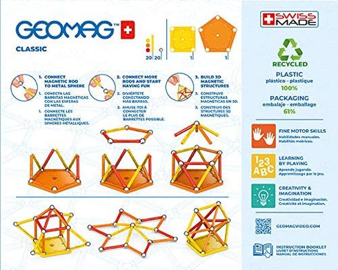 GEOMAG Magnetic Sticks and Balls Building Set, Classic 42 Piece, STEM & Educational Magnet Toys, 100% Recycled Plastic,