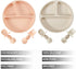 PandaEar 2 Pack Silicone Divided Suction Plates with 2 Spoons 2 Forks for Babies & Toddlers | Baby Led Weaning Supplies Self Feeding Eating Utensils | BPA-Free Silicone Baby Feeding Set -Pink & Linen by PandaEar
