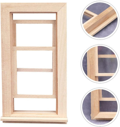 Toyvian 1:12 Scale Wooden Dollhouse Mini Window Frame, Miniature Wooden Furniture for Doll House Decoration