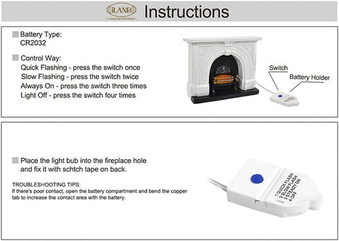 1/12 4pcs) iLAND Dollhouse Furniture and Accessories of Dollhouse Fireplace on Scale w/Fire Light & Firewood Rack