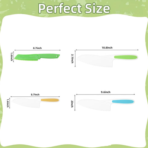 WALAWALA 4PCS Set Kids Knife for Real Cooking BPA Free with Plastic Toddler Play Kitchen Knives with Serrated Teeth