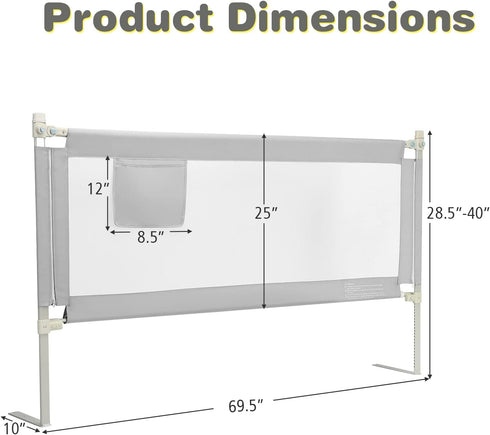 69-in (69 INCH, HONEY JOY Bed Rail for Toddlers, Extra Long, Portable Safety Bed Guardrail w/Side Pocket, Baby Bed Rail