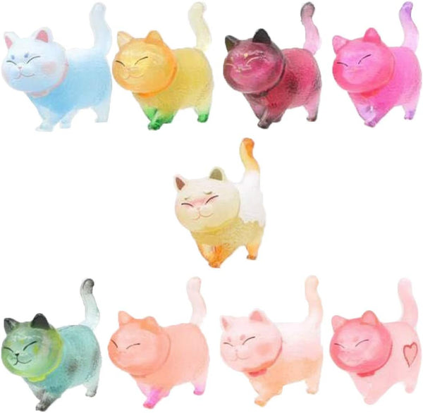 9 Pcs Colorful Cute Miniature Cat Figure Toys - Animal Characters Playset, Cake Topper, Plant, Automobile Decoration