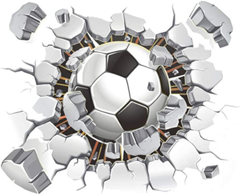 3D Soccer Stickers - Art Ball Soccer Wall Decal for Kids Room, DIY Vinyl Wallpaper for Boys Bedroom