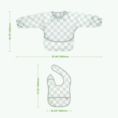 2 Pack 6-24M haakaa Baby Smock Bib (Long Sleeve + Short Sleeve), Waterproof + Easy Clean Toddler Feeding Bib
