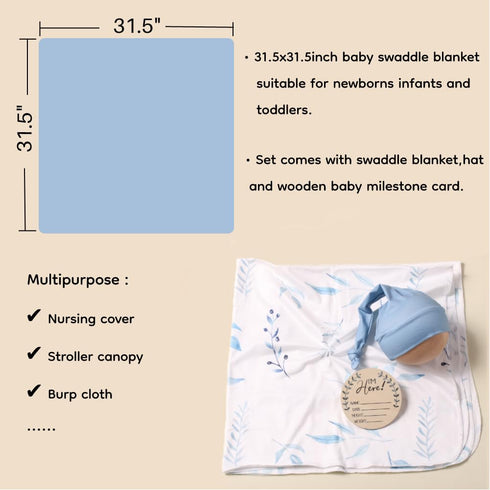Set, 32 32 inches Ylsteed Baby Swaddle Blanket and Headband Newborn Receiving Blanket Swaddle Wrap for Girls and Boys