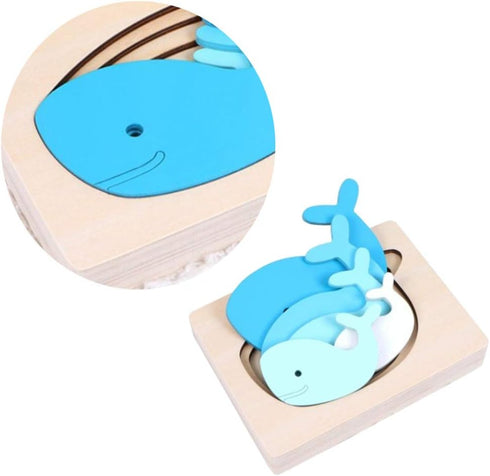 Kid Wooden Puzzles, Multi-Layered Gradient Whale Animal Puzzles, Cartoon 3D Jigsaw Brain Teaser Toys