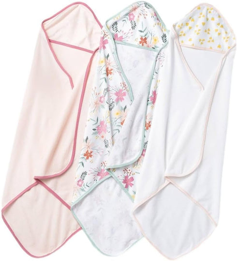 Cloud Island Baby Girls' Infant 3pk Floral Meadow Hooded Towel Set Pink & White
