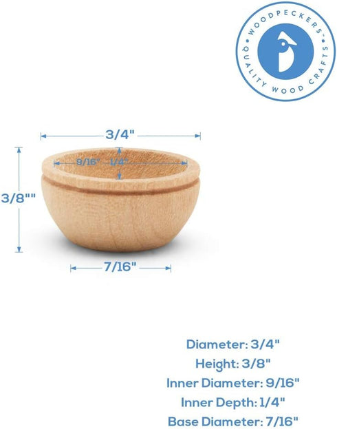 3/4 inch, Pack 100 Woodpeckers Unfinished Wood Mini Bowl, Perfect for Scale Models, Dollhouse Dishes, Wood Craft