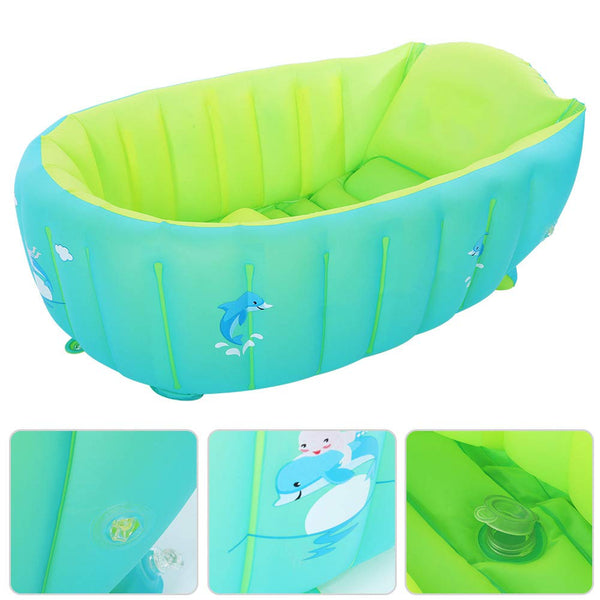 Pinsofy Baby Inflatable Bathtub, Green Foldable Shower Basin, PVC Nonslip for Baby Gift