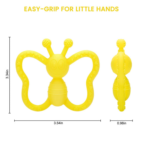 Baby Teething Toys, Butterfly Design Teether Pain Relief Toy for Newborn Babies, Freezer Safe Neutral Shower Gift, Soft