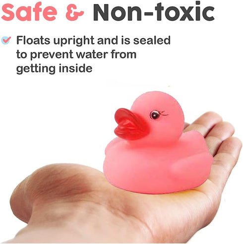 36 PCS Pink Classic Rubber Duck Bath Toys - No Holes BPA Free Floating Duckies for Girls, Baby Shower Decorations, Bulk Party Favors, Kids Birthday Gifts (Pink)
