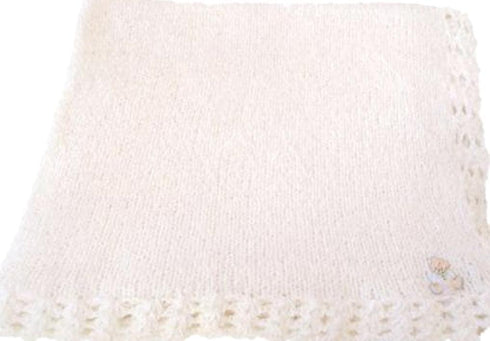 Sanjit Knitted Crochet Finished Light Pink Chenille Large Baby Blanket with White Teddy