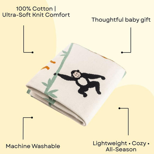Moyra Collective Cozy Baby Blanket Knitted Cotton | Soft, & Breathable Newborn & Infant Blanket | Cute Animal Prints|