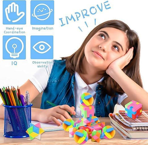 PROLOSO 15 Pcs Puzzle Cube Pencil Erasers, Kids Party Favors, Classroom Student Prizes, Brain Teasers