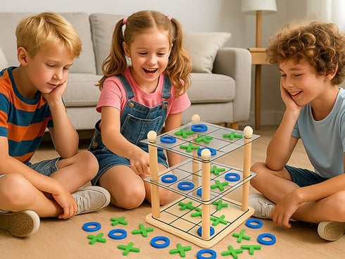 Trozihn 3D Ultimate Wooden Tic Tac Toe Board Game Classic XO Strategy Game for Kids & Adults, Fun Family Table Games