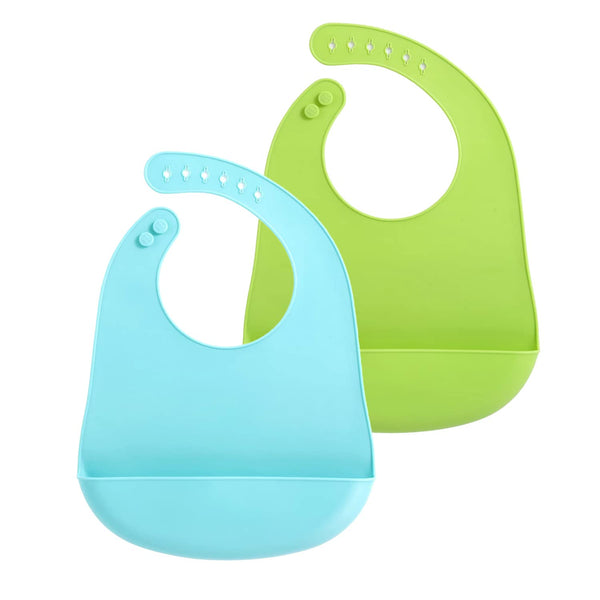 PandaEar 2 Pack Silicone Baby Bibs - Adjustable, Waterproof, Soft, Non Messy for Feeding