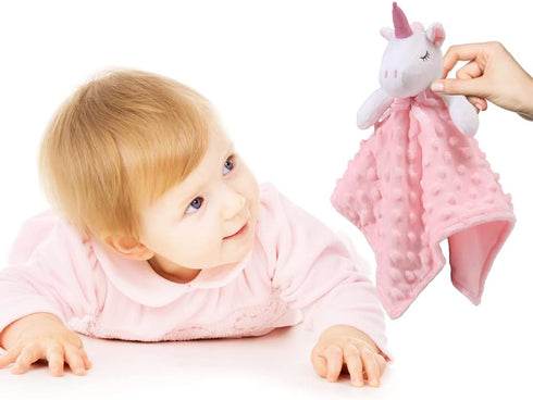 CREVENT Cozy Plush Baby Security Blanket Loveys for Baby Girls, Minky Dot Front + Sherpa Backing (Pink Unicorn)