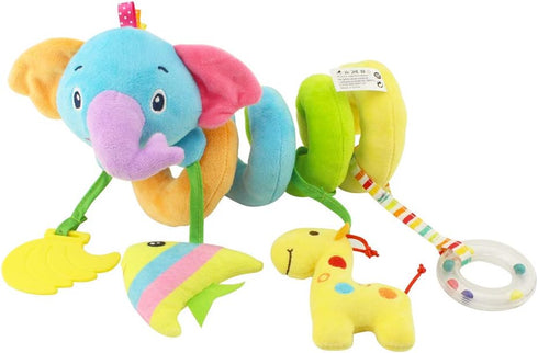 Caterbee Baby Car Seat Toys, Hanging Activity Spiral Plush Stroller Toys with Rattle for Boy or Girl (Elephant)