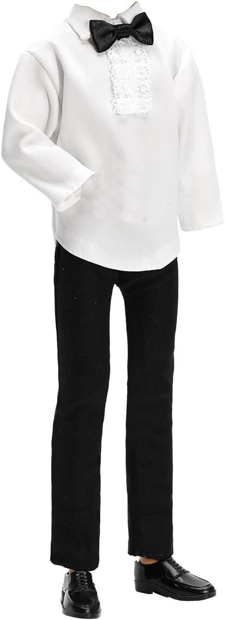 BARWA 3pc Doll Clothes Black Tuxedo Suit with Tie, White Shirt, Pants, Jacket for 12 inch Boy Doll
