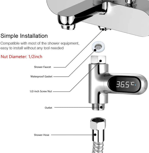 Lithx 360 0~100 Shower Thermometer, LED Digital Display Bath Water Thermometer Celsius Rotating Screen Baby Fahrenheit