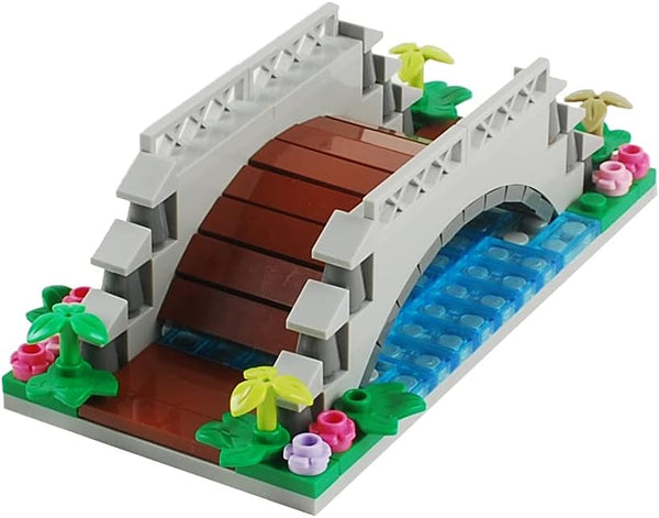 Arch Bridge Pond Building Blocks, Small Fountain Scenery Accessories Set Compatible with Major Brands