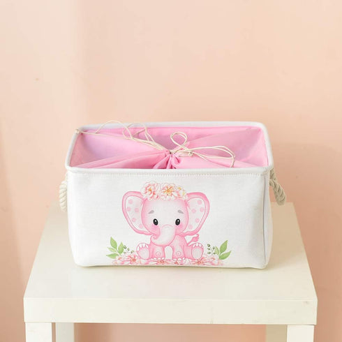 INough Pink Basket Elephant Storage Bins for Kids, Collapsible Storage Basket for Toys and Clothes, Medium