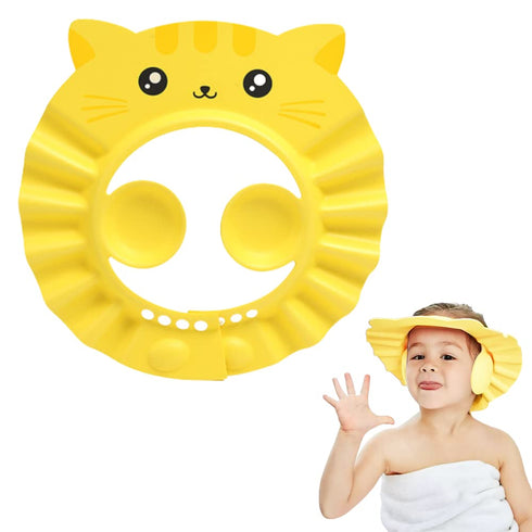 SIQITECHNO Cat Baby Shower Cap with Earmuff Foldable Anti-Reflux Cartoon Baby Shower Cap