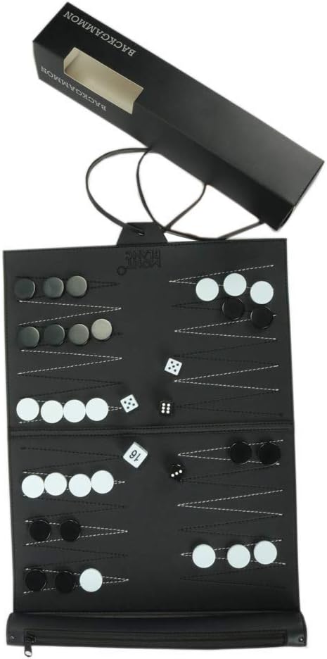 Travel Backgammon Set, Classic Board Game Travel with Leather Make Board, Gift Package, Portable Travel Strategy Backgammon Game Set for Adults, Kids (Black) (Backgammon)