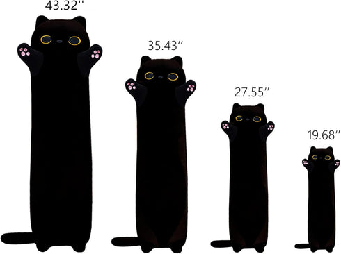 Long Black Cat Plush Body Pillow - 43.32'' Giant Kawaii Black Cat Plush Kitten Sleeping Pillow, Soft Gift