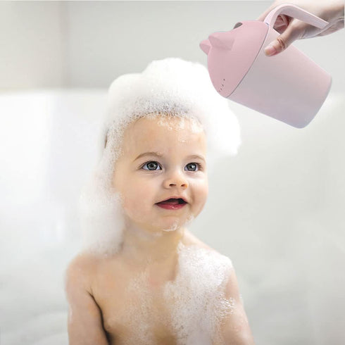 Surakey Baby Rinse Cup Hair Washing Shower Bath Cartoon Cat Silicone Soft Adjustable Visor Head Protector Shampoo Spoon