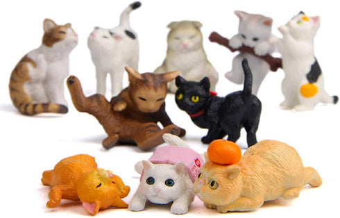 10 Pcs Kawaii Miniature Cat Figurines, Character Toy Cake Toppers, Mini Cat Animal Figures Collection