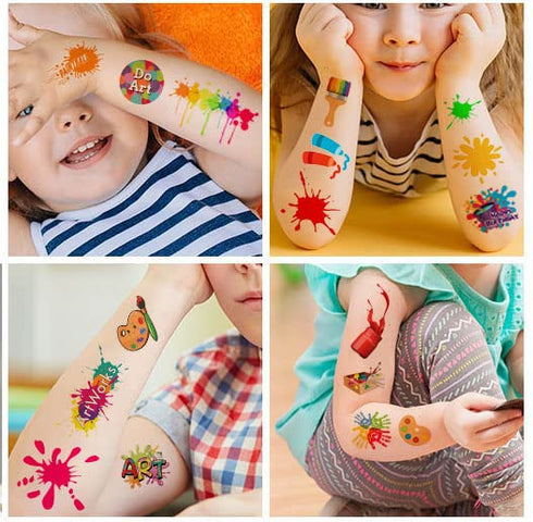 Art Temporary Tattoo Paint Birthday Party Favors, Creative Stickers for Kids, 24 Sheets (144PCS) Classroom School Prizes