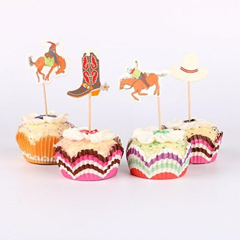 iMagitek 48 Pack Western Cowboy Cupcake Toppers for Birthday Party, Baby Shower Decorations