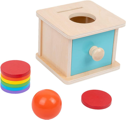 Adena Montessori Baby Toys Coin Box with Ball, Blue Door Great Gift for 6-12 Months 1-2 Years Old Toddlers